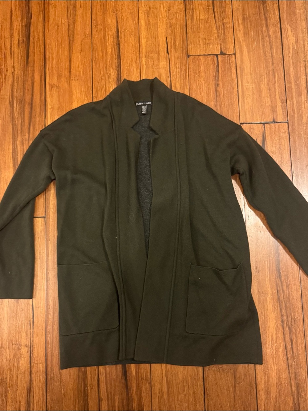 Eileen Fisher Open Front Cardigan Sweater Olive Green | XXS